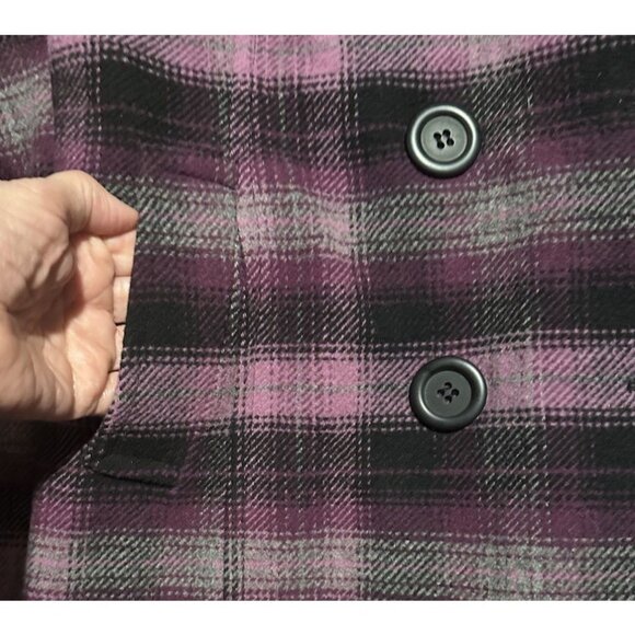 Chadwicks Wool Pea Coat Women Sz 16 Purple Plaid Double Breasted Button Front - Picture 9 of 12